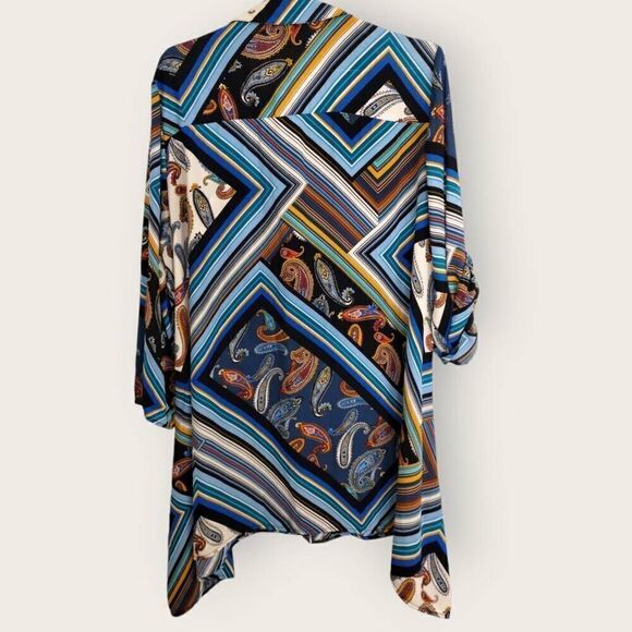 Melissa‎ Paige Womens Top Sz 2X Striped Blue Gold Button Blouse Cottagecore Plus - Picture 2 of 10